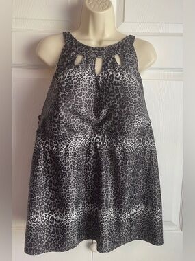 Septangle Gray Black Animal Print Halter High Neck Keyhole Swim Top Size 22W